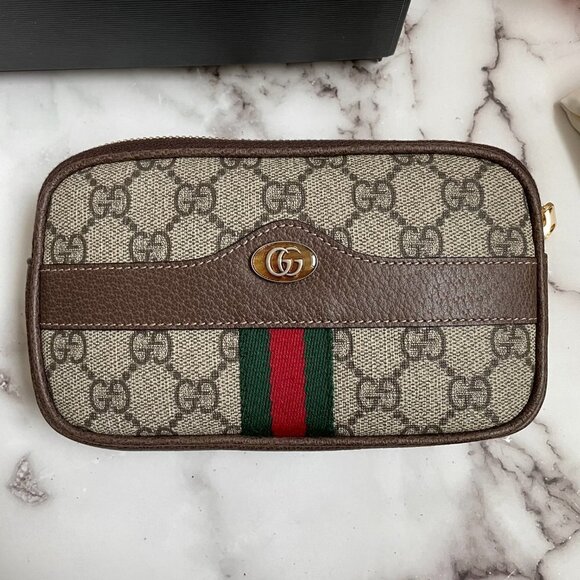 🆕  Authentic Gucci 85 Cm Brown GG Small Ophidia Fanny Pack Zip Pouch - Picture 3 of 13
